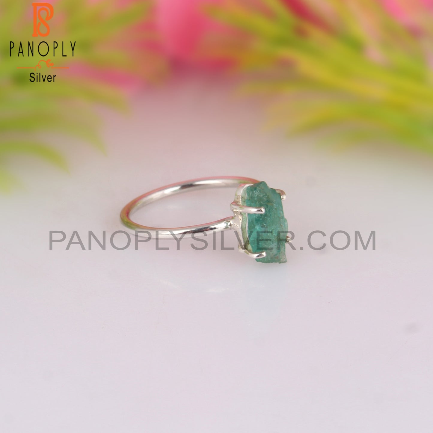 Emerald Green Rough 925 Sterling Silver Ring