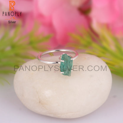 Emerald Green Rough 925 Sterling Silver Ring
