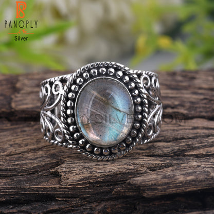 Doublet Labradorite Oval Shape 925 Sterling Silver Ring