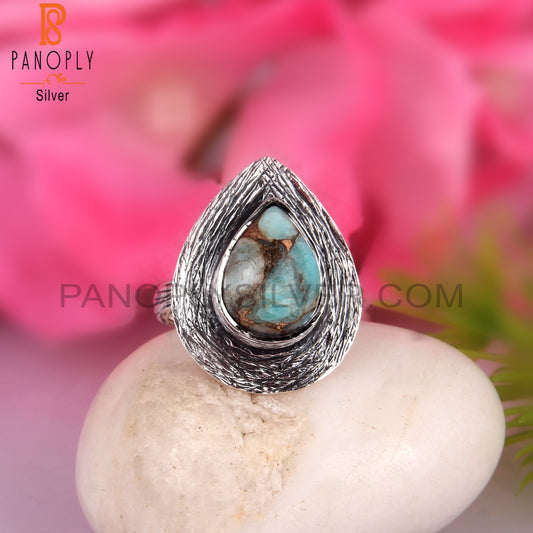 Mojave Copper Amaznoite Pear Shape 925 Sterling Silver Ring
