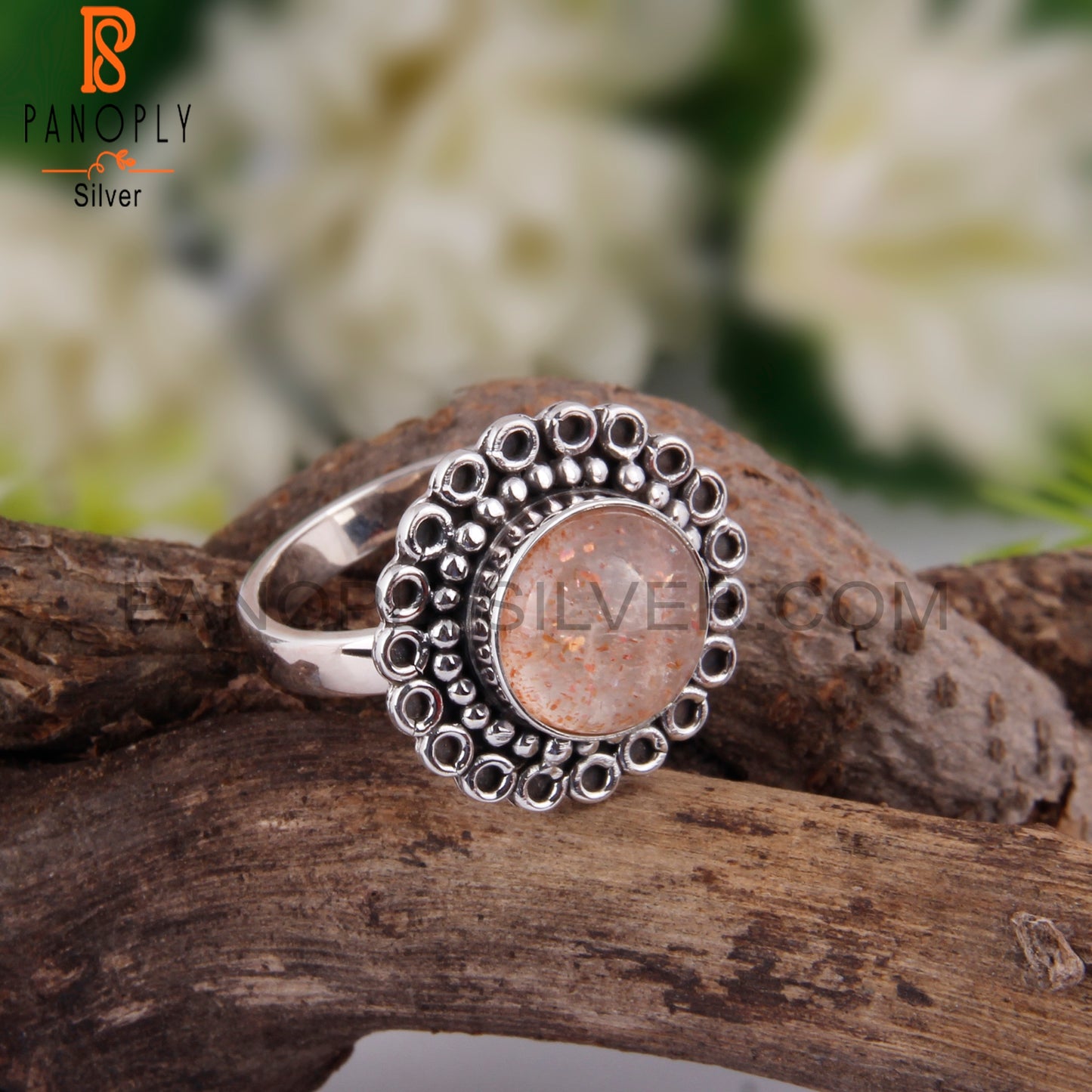Doublet Sunstone Crystal Round 925 Sterling Silver Ring
