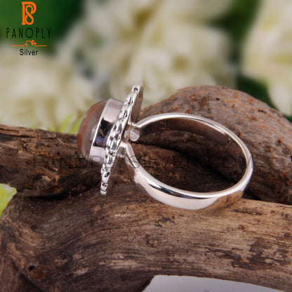 Doublet Sunstone Crystal Round 925 Sterling Silver Ring