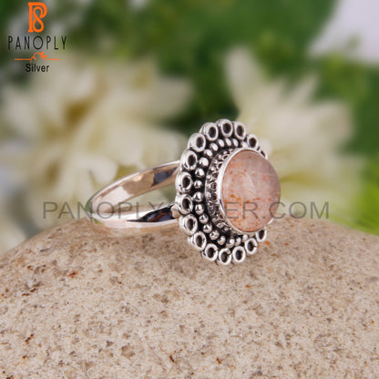 Doublet Sunstone Crystal Round 925 Sterling Silver Ring
