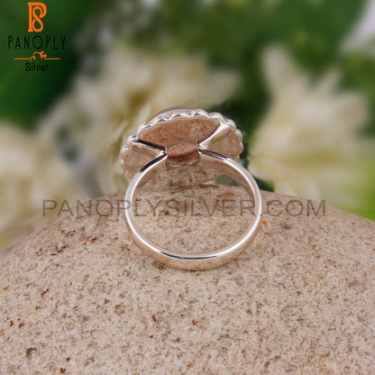 Doublet Sunstone Crystal Round 925 Sterling Silver Ring