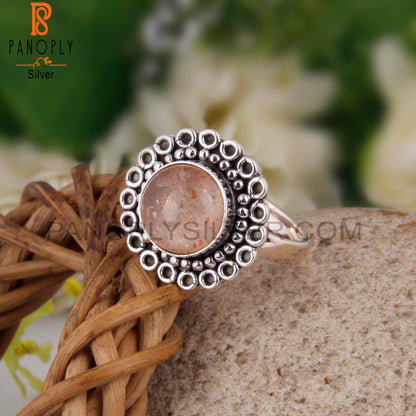 Doublet Sunstone Crystal Round 925 Sterling Silver Ring
