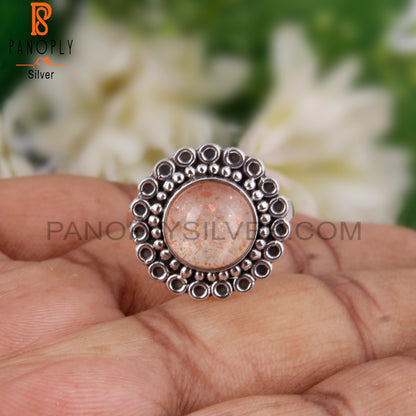 Doublet Sunstone Crystal Round 925 Sterling Silver Ring