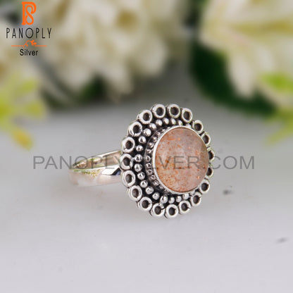 Doublet Sunstone Crystal Round 925 Sterling Silver Ring