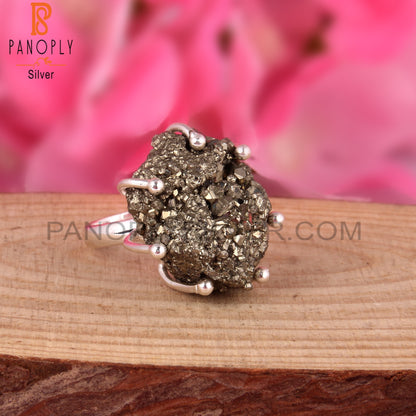 Pyrite 925 Sterling Silver Crown Ring