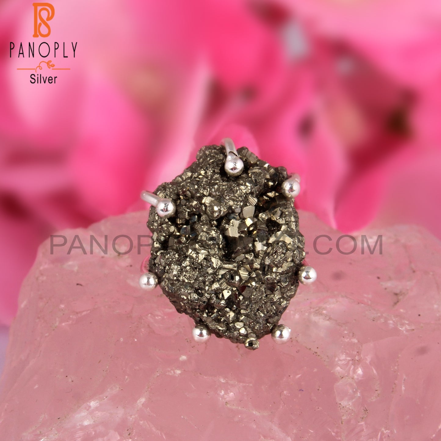 Pyrite 925 Sterling Silver Crown Ring