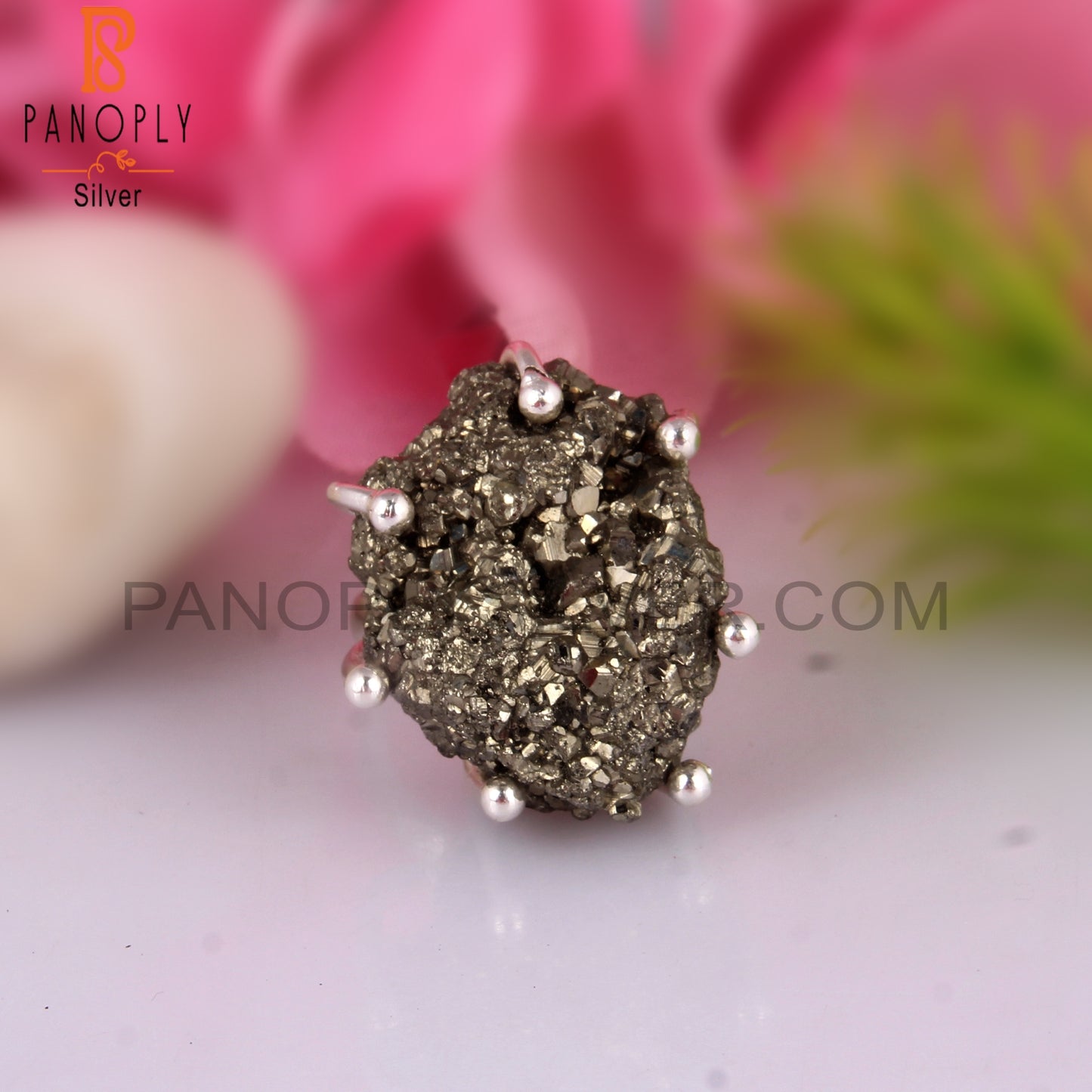 Pyrite 925 Sterling Silver Crown Ring