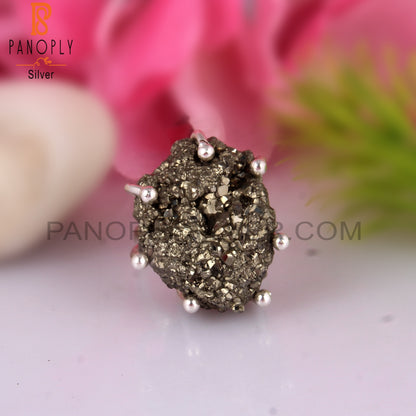 Pyrite 925 Sterling Silver Crown Ring