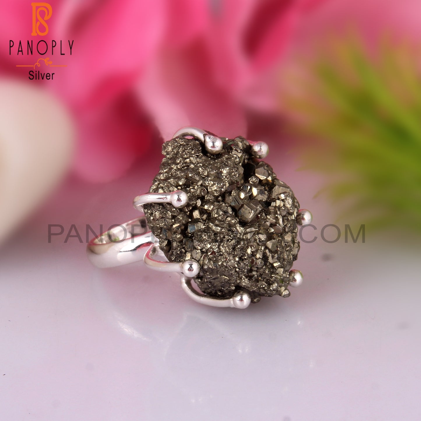 Pyrite 925 Sterling Silver Crown Ring