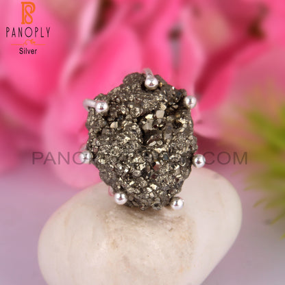 Pyrite 925 Sterling Silver Crown Ring