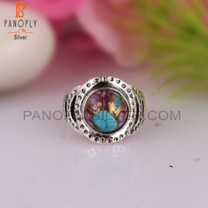 Mojave Copper Oyster Turquoise Round 925 Silver Gift Ring