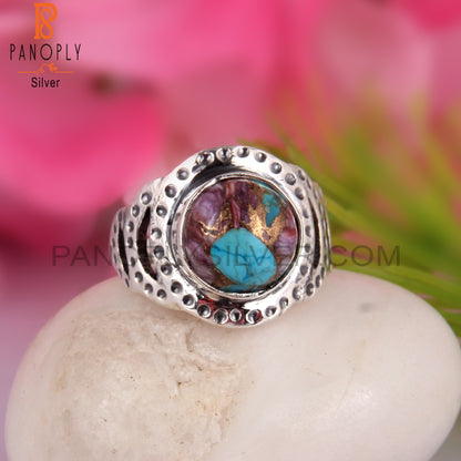 Mojave Copper Oyster Turquoise Round 925 Silver Gift Ring