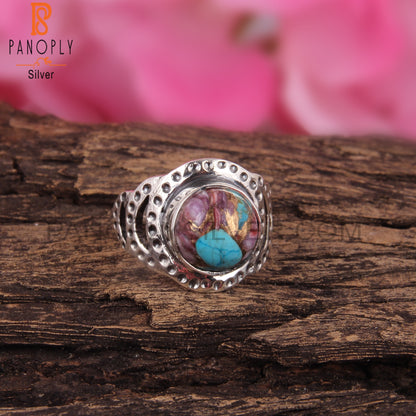 Mojave Copper Oyster Turquoise Round 925 Silver Gift Ring