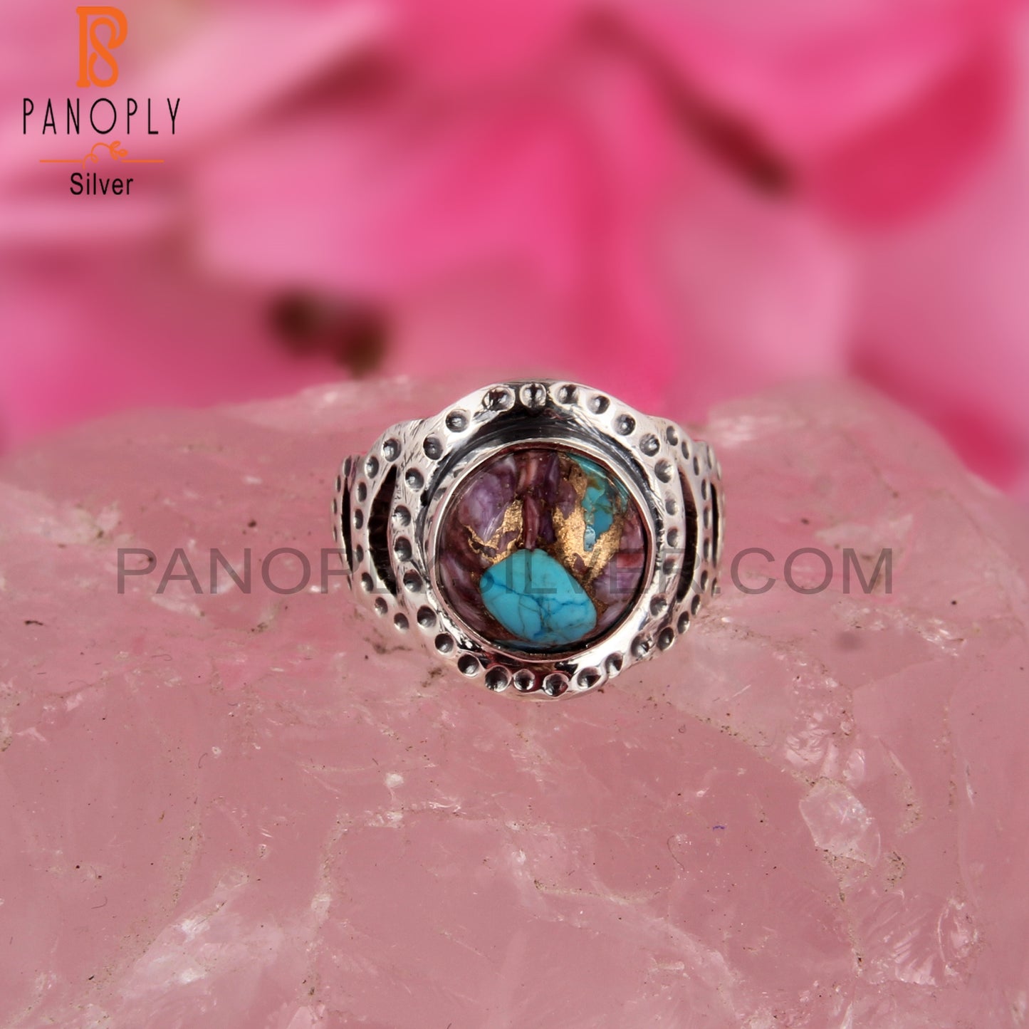 Mojave Copper Oyster Turquoise Round 925 Silver Gift Ring
