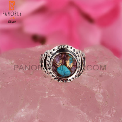 Mojave Copper Oyster Turquoise Round 925 Silver Gift Ring