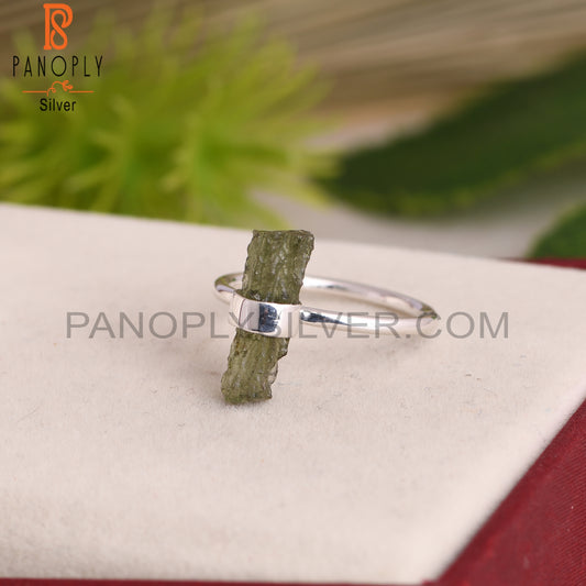 Moldavite Rough Sterling Silver Ring