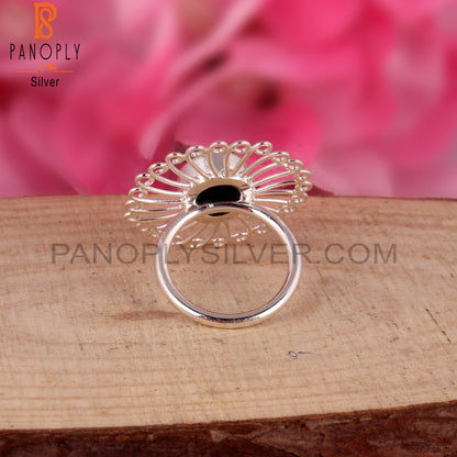 Mojave Copper Azurite Malachite 925 Silver Floral Ring