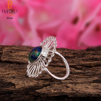 Mojave Copper Azurite Malachite 925 Silver Floral Ring