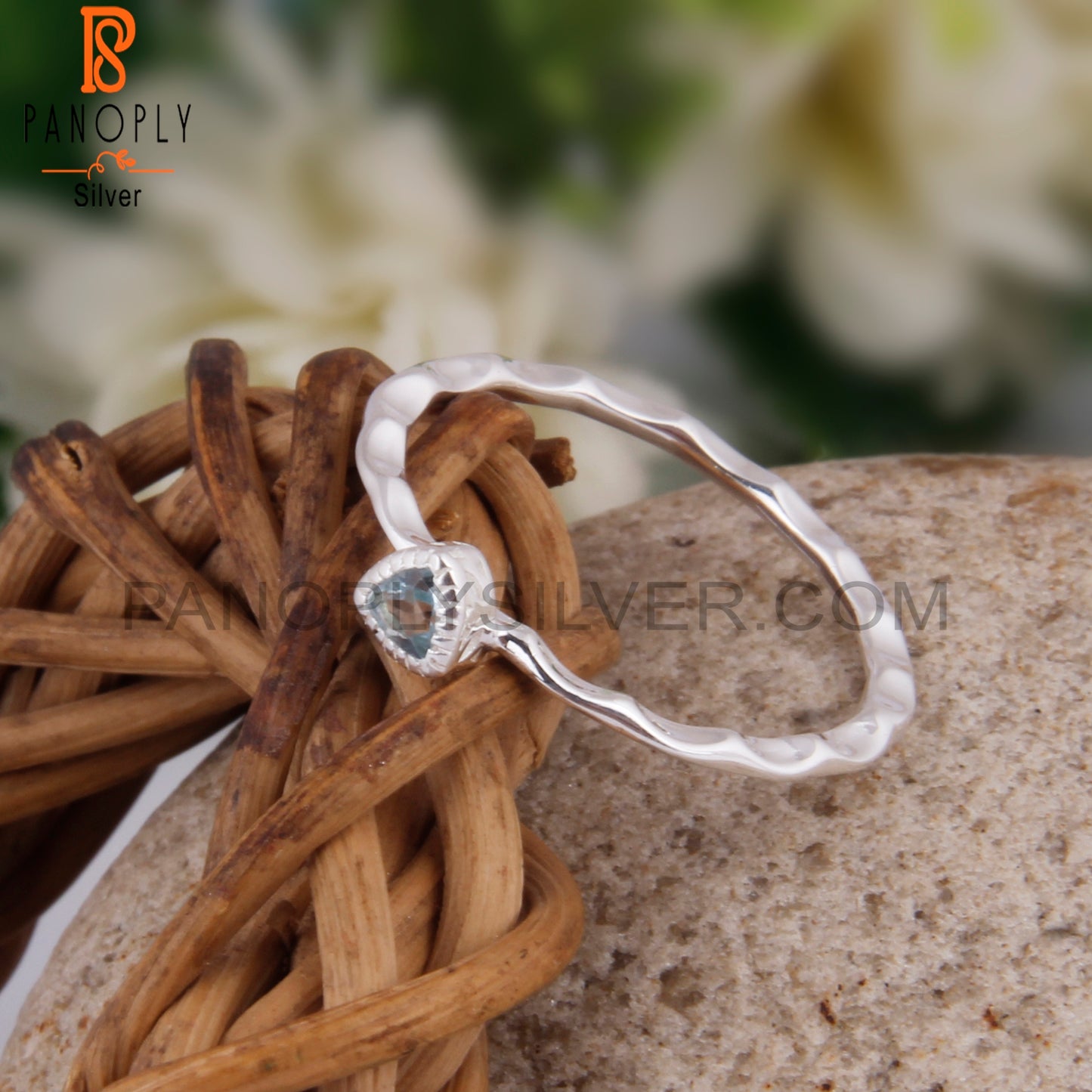 Blue Topaz Triangular 925 Sterling Silver Ring