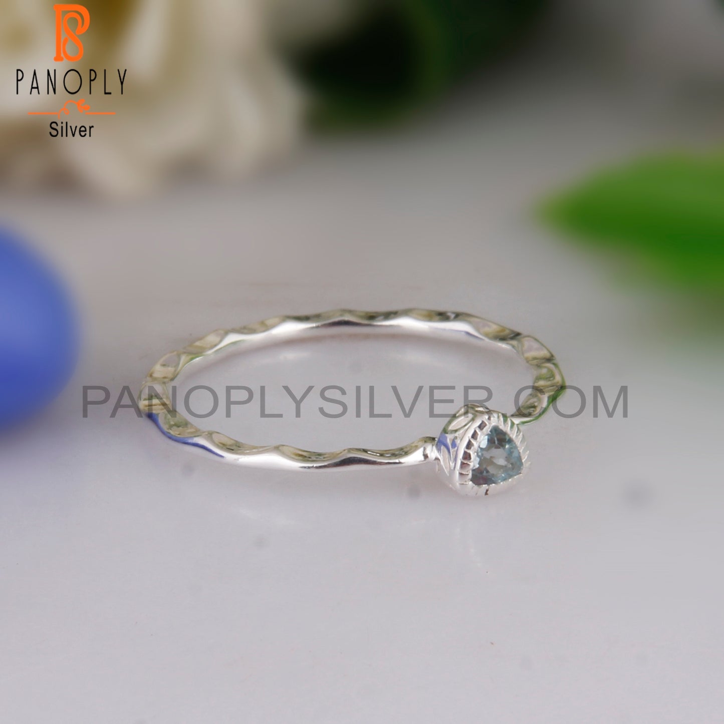 Blue Topaz Triangular 925 Sterling Silver Ring