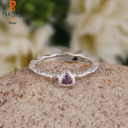 Pink Amethyst Triangular 925 Sterling Silver Ring