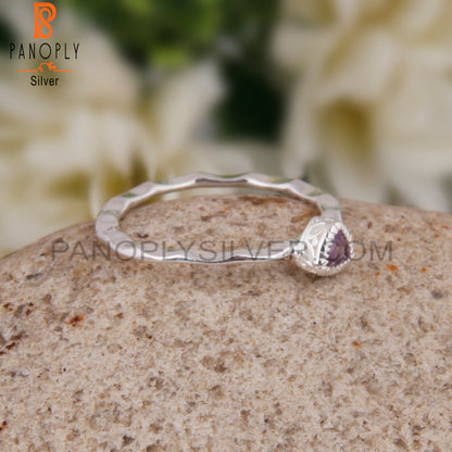 Pink Amethyst Triangular 925 Sterling Silver Ring
