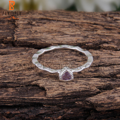 Pink Amethyst Triangular 925 Sterling Silver Ring