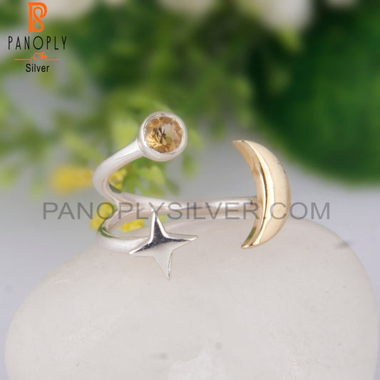 Citrine 925 Sterling Silver Star Moon Charm Ring