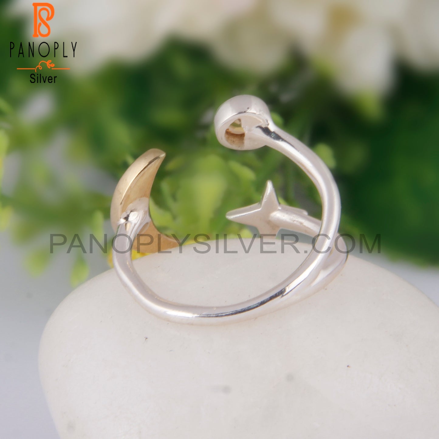 Citrine 925 Sterling Silver Star Moon Charm Ring