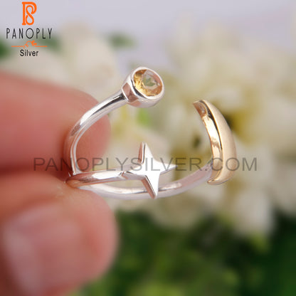 Citrine 925 Sterling Silver Star Moon Charm Ring
