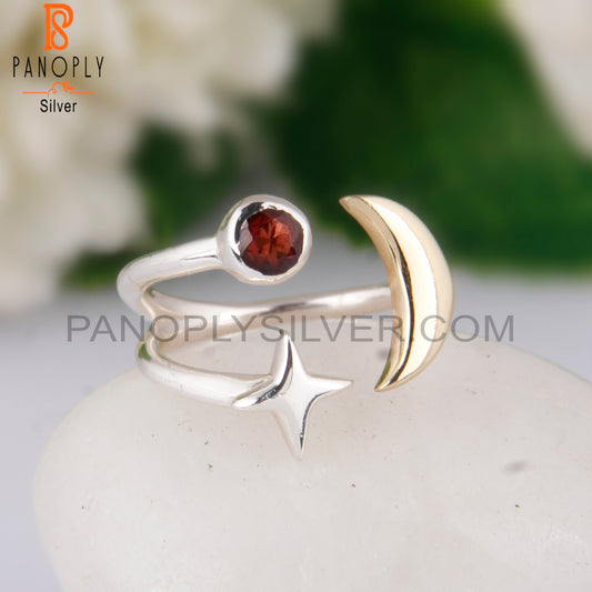Garnet 925 Sterling Silver Star Moon Charm Ring