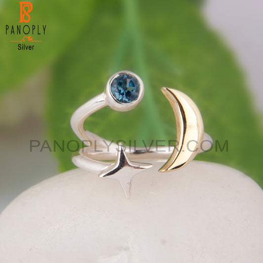 London Blue Topaz 925 Sterling Silver Star Moon Ring