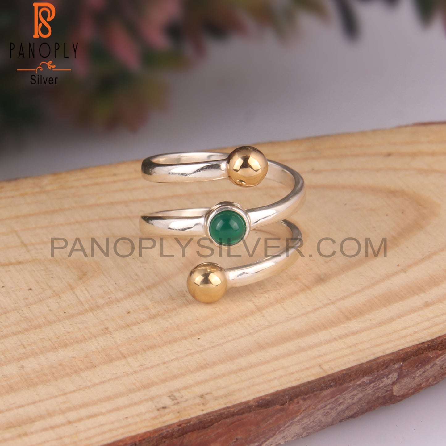 Green Onyx Round Sterling Silver Hypoallergenic Ring