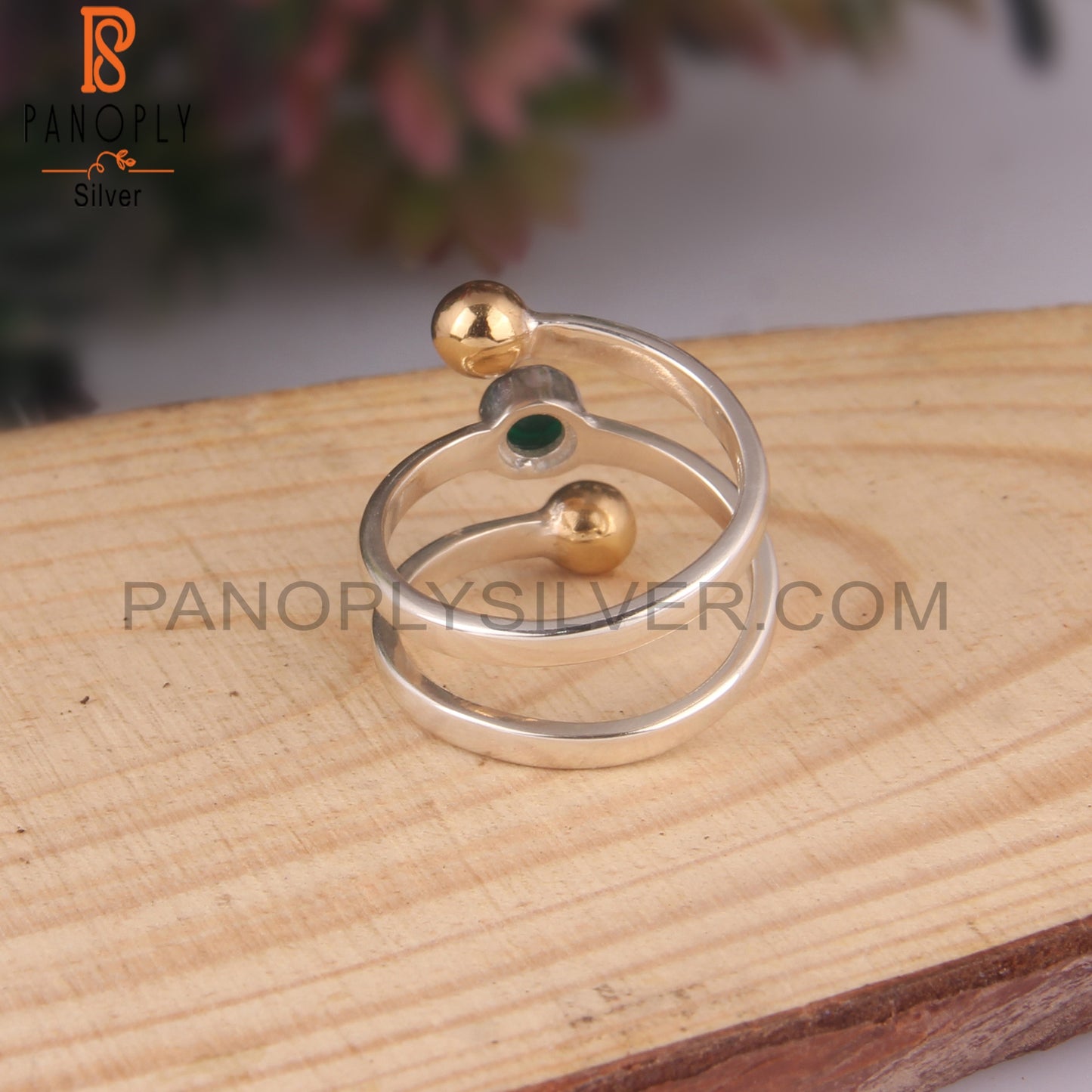 Green Onyx Round Sterling Silver Hypoallergenic Ring