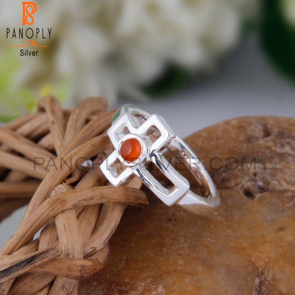 Pretty Carnelian Round Shape 925 Sterling Silver Ring