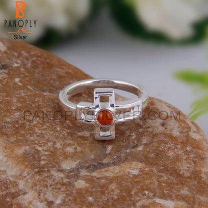 Pretty Carnelian Round Shape 925 Sterling Silver Ring