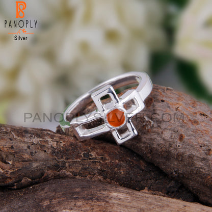 Pretty Carnelian Round Shape 925 Sterling Silver Ring