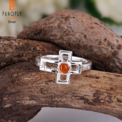 Pretty Carnelian Round Shape 925 Sterling Silver Ring