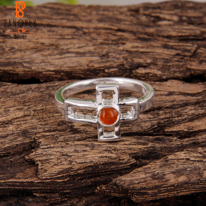 Pretty Carnelian Round Shape 925 Sterling Silver Ring