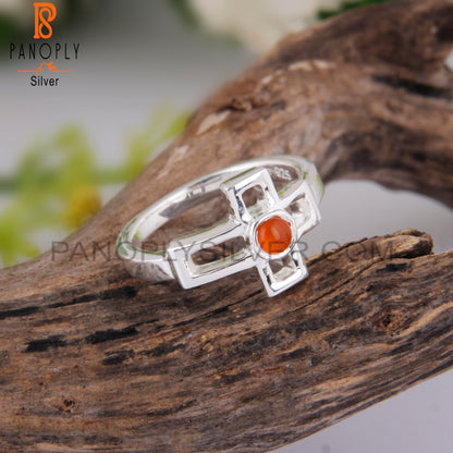 Pretty Carnelian Round Shape 925 Sterling Silver Ring