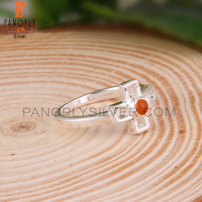 Pretty Carnelian Round Shape 925 Sterling Silver Ring