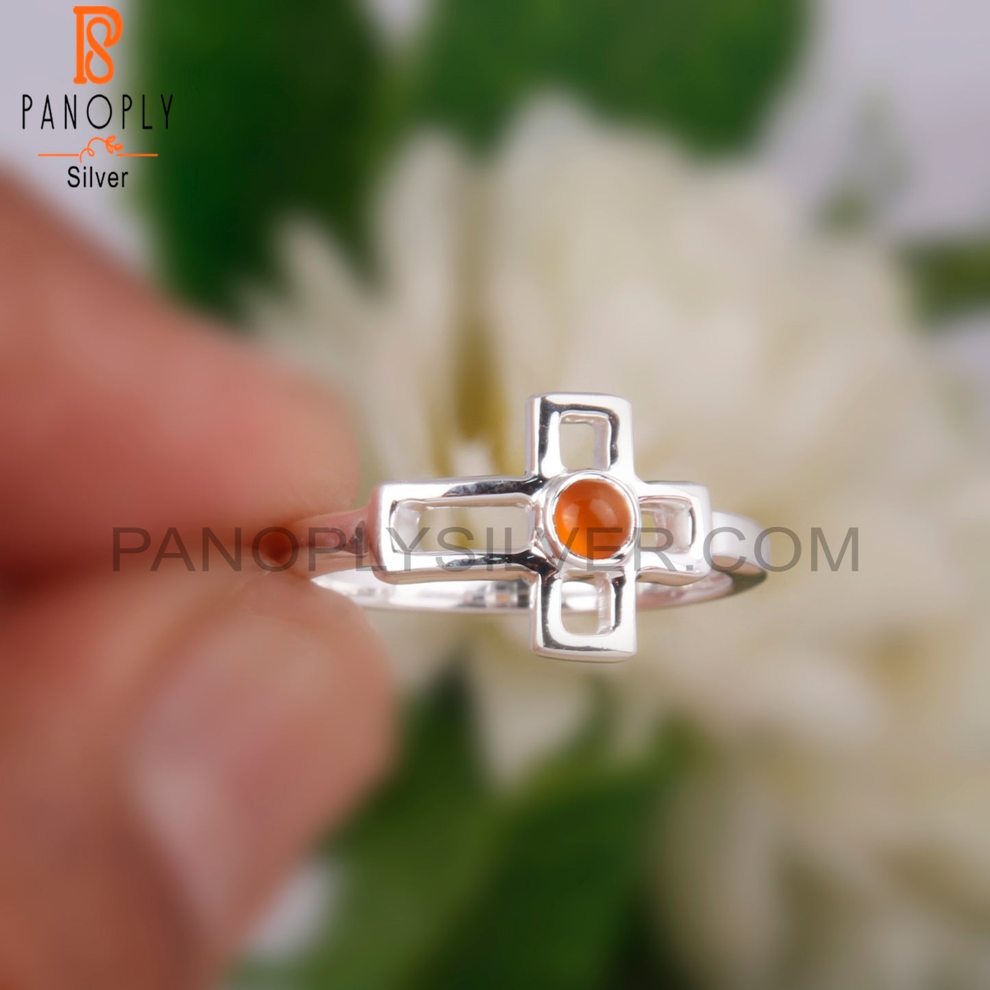 Pretty Carnelian Round Shape 925 Sterling Silver Ring