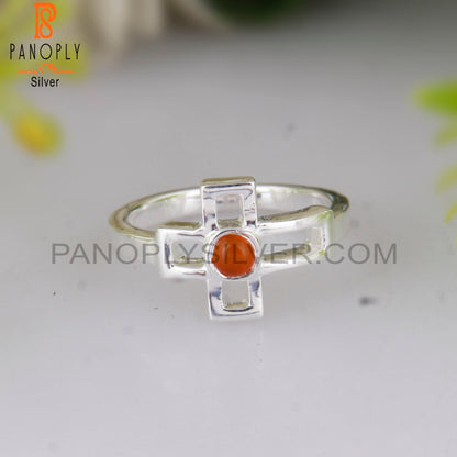 Pretty Carnelian Round Shape 925 Sterling Silver Ring