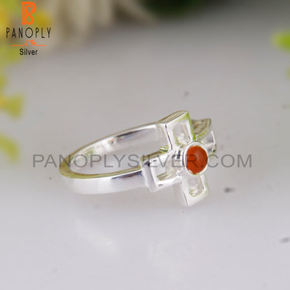 Pretty Carnelian Round Shape 925 Sterling Silver Ring