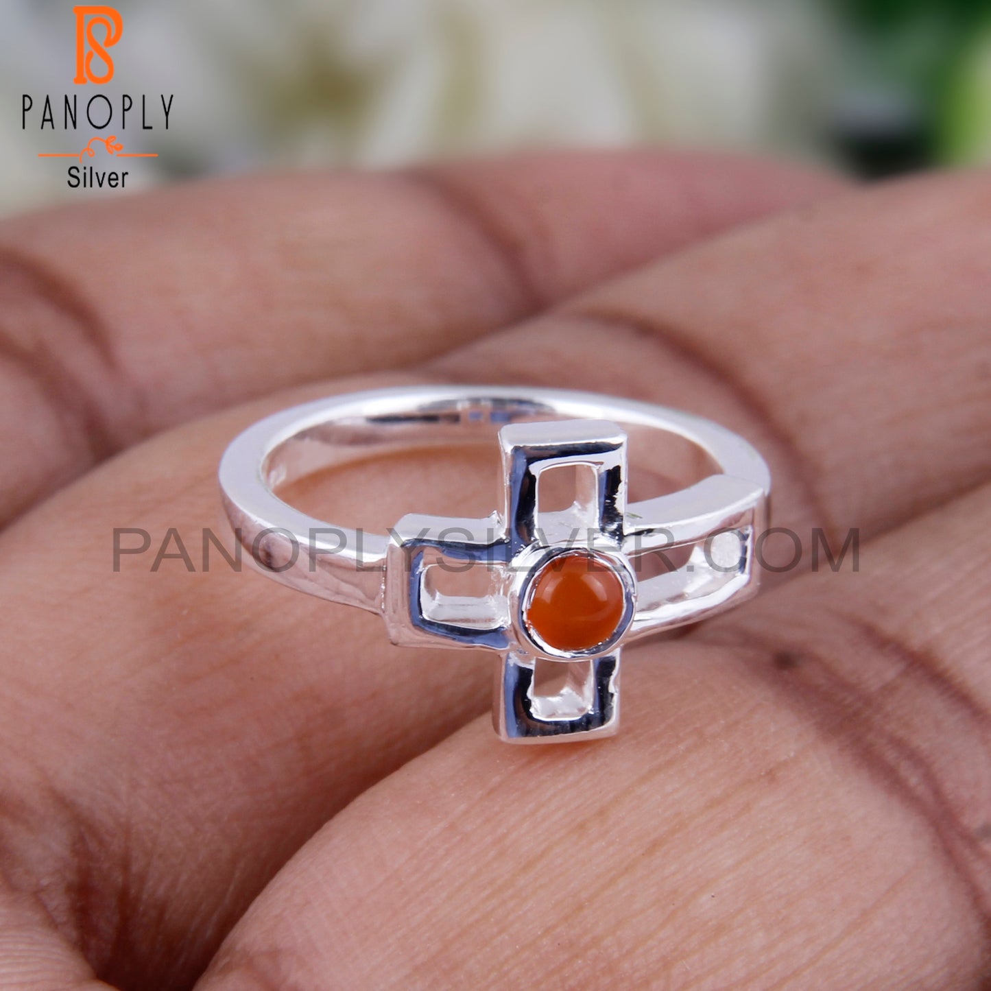 Pretty Carnelian Round Shape 925 Sterling Silver Ring