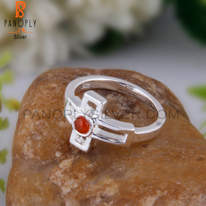 Pretty Carnelian Round Shape 925 Sterling Silver Ring