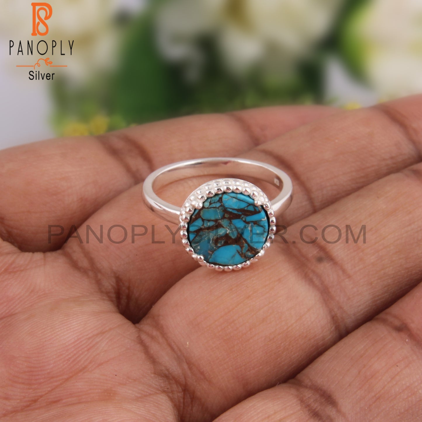 Mojave Copper Turquoise Round Daily Wear 925 Sterling Silver Ring
